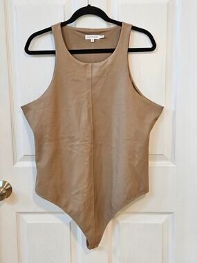 Good American Faux Leather Taupe Bodysuit Size 5 (2XL 20-22)